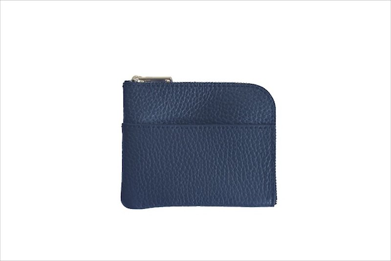 L-Shape Small Wallet with Soft Shrink Color: Navy - กระเป๋าสตางค์ - หนังแท้ สีน้ำเงิน