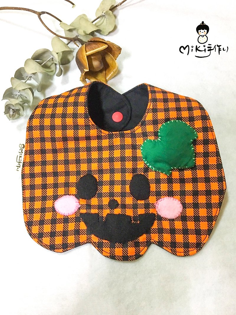 Miki Handmade Bib Halloween Pumpkin Embroidered Saliva Bib Drag Party - Bibs - Cotton & Hemp Orange