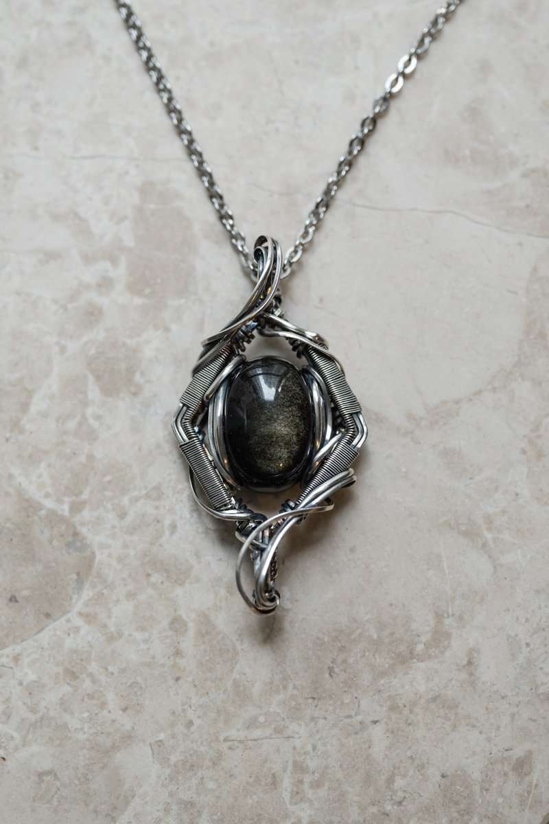 【Wrap Around Studio】S925 Wire Wrapping | Obsidian Pendant Necklace - สร้อยคอ - เงินแท้ หลากหลายสี