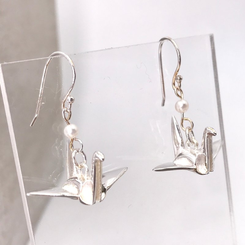 Orizuru Silver 925 & Fresh Water Pearl Earrings - Earrings & Clip-ons - Other Metals Silver