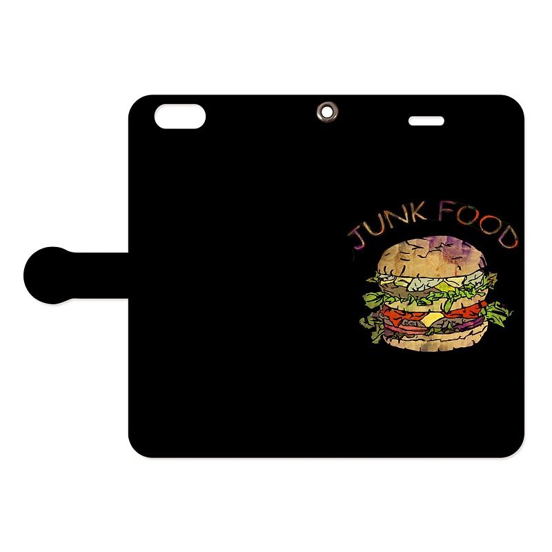 [Notebook type iPhone case] Hamburger / Black - เคส/ซองมือถือ - หนังแท้ ขาว