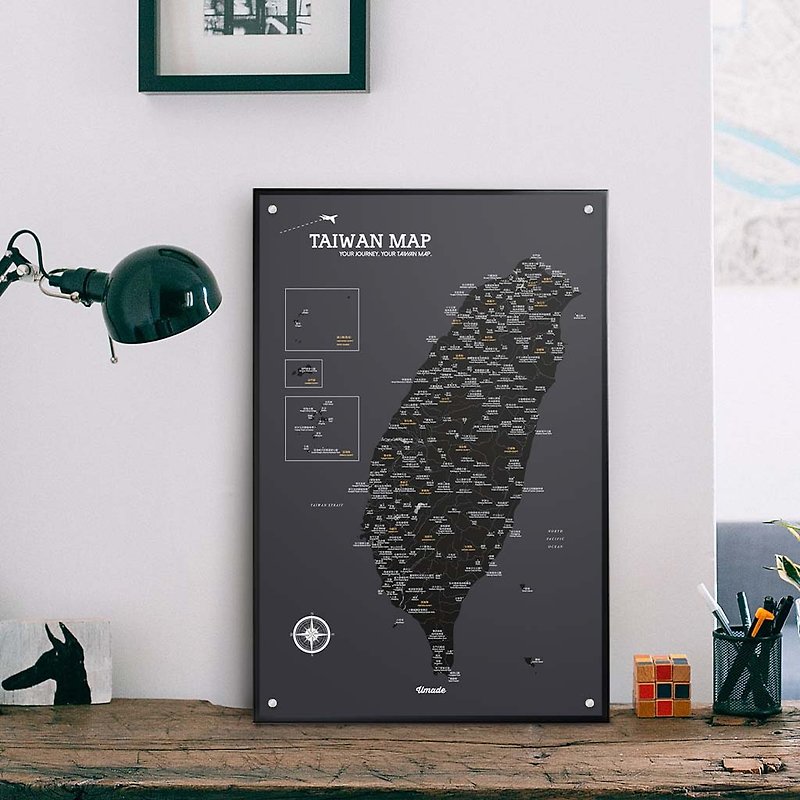 台灣地圖-訂製磁吸系列海報-夜幕黑(客製化禮物)-單獨海報 - 海報/掛畫/掛布 - 紙 黑色