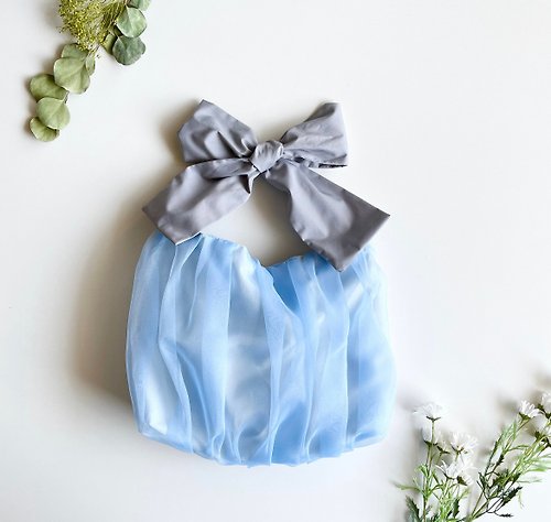 yaya-handmade 受注生産 3way ribbon tote bag paleblue
