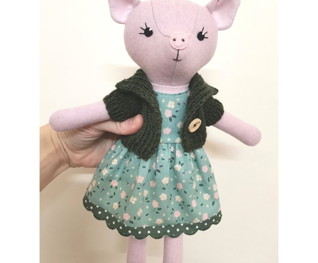 ピンクのブタの女の子、手作りのぬいぐるみ、ウールのぬいぐるみ ピンクのブタの女の子、手作りのぬいぐるみ、ウールのぬいぐるみ