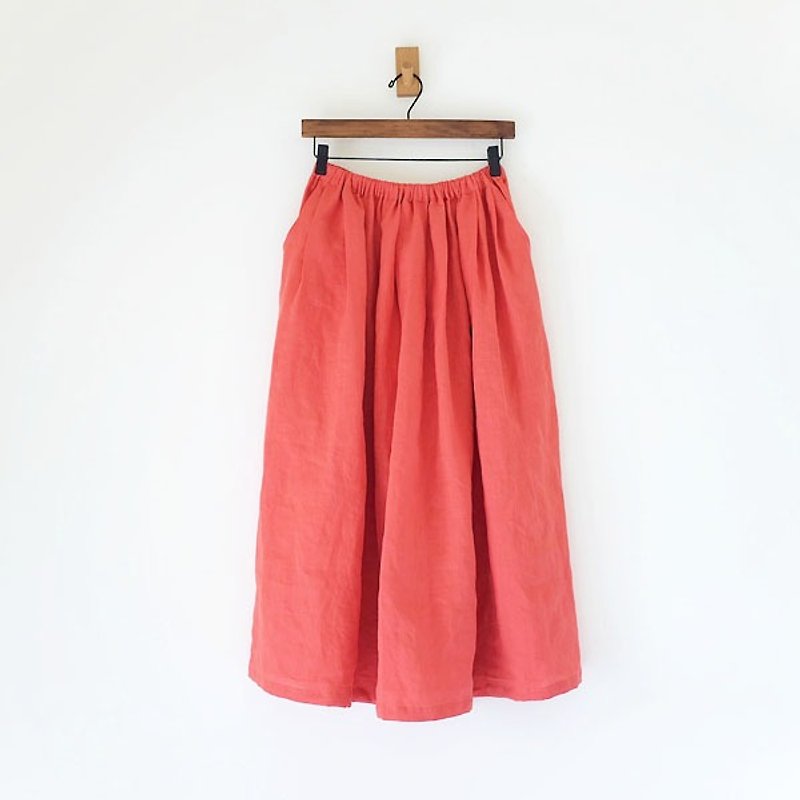 Daily work clothes. Orange ramie dress - Skirts - Cotton & Hemp Red