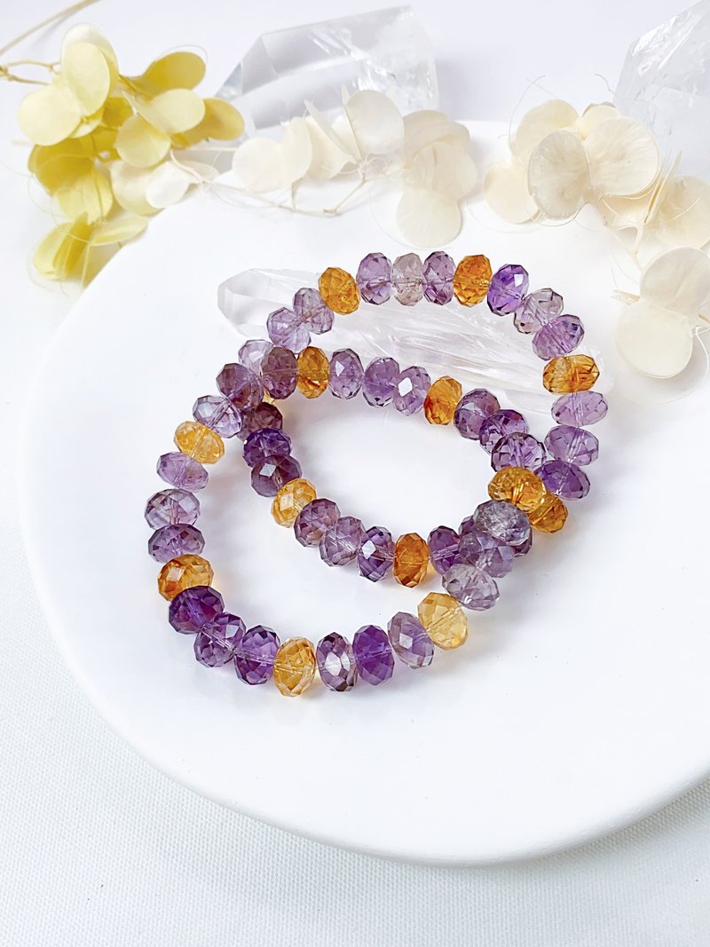 Two-color amethyst abacus bead faceted bracelet||Amethyst/citrine/bracelet/bracelet - สร้อยข้อมือ - คริสตัล สีม่วง