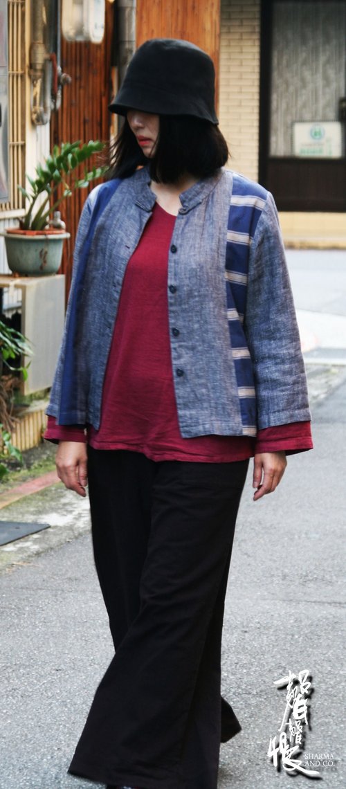 聲聲慢手染服飾 【聲聲慢】唐山裝異色拼接長袖上衣