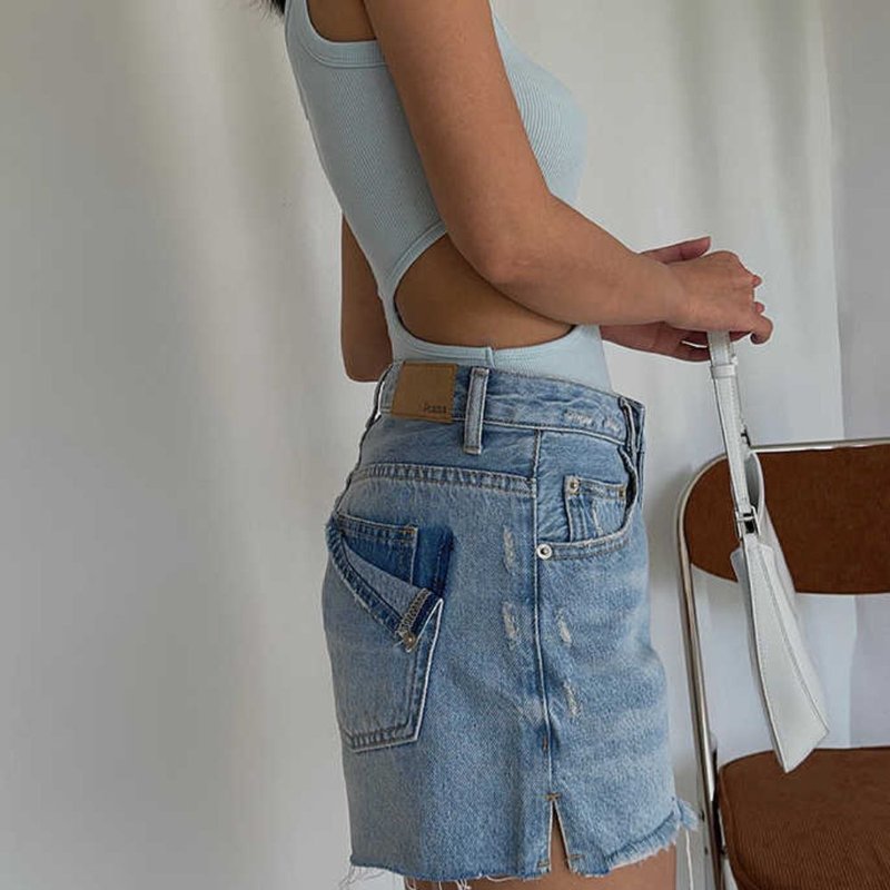 Blue Denim Mini Shorts - 女短褲/五分褲 - 聚酯纖維 藍色