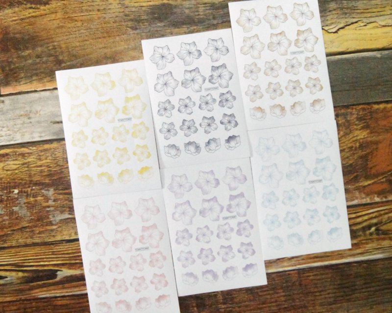 (paper sticker) (single) gradient line flower 6 types 202505 - 貼紙 - 紙 多色