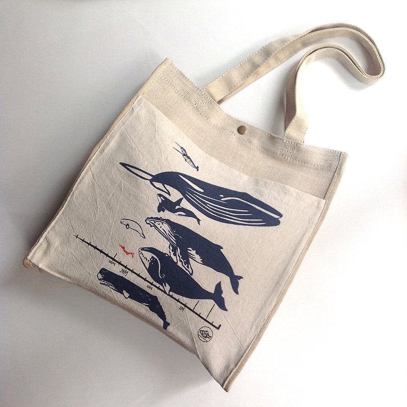 Design No.WH2210 - 【Whale Diagram】Handmade Shopping Bags - Handbags & Totes - Cotton & Hemp Khaki