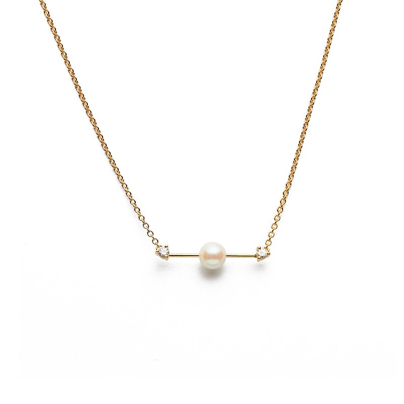 雙箭珍珠項鍊 925純銀厚鍍18K金 Arrowl Necklace - 項鍊 - 珍珠 金色
