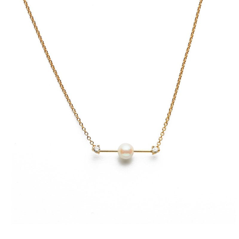 Double Arrow Pearl Necklace 925 Sterling Silver Thick Plated 18K Gold Arrowl Necklace - สร้อยคอ - ไข่มุก สีทอง