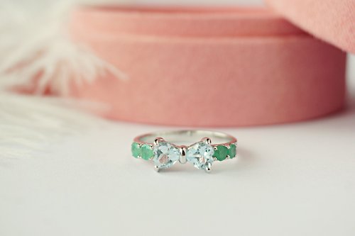 roseandmarry Natural Topaz and Emerald Silver Ring925, promise rings