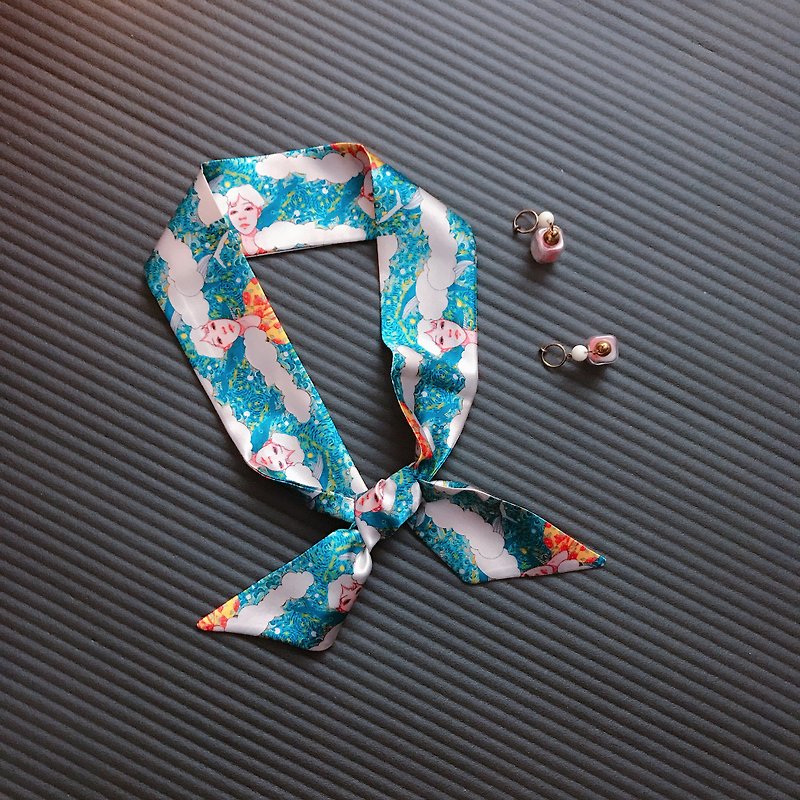 Qinky's Red original design silk scarf, hair with sky blue [spot] [scarf / hair band / memorial / birthday gift / friendship commemorative] - เครื่องประดับผม - ผ้าไหม 