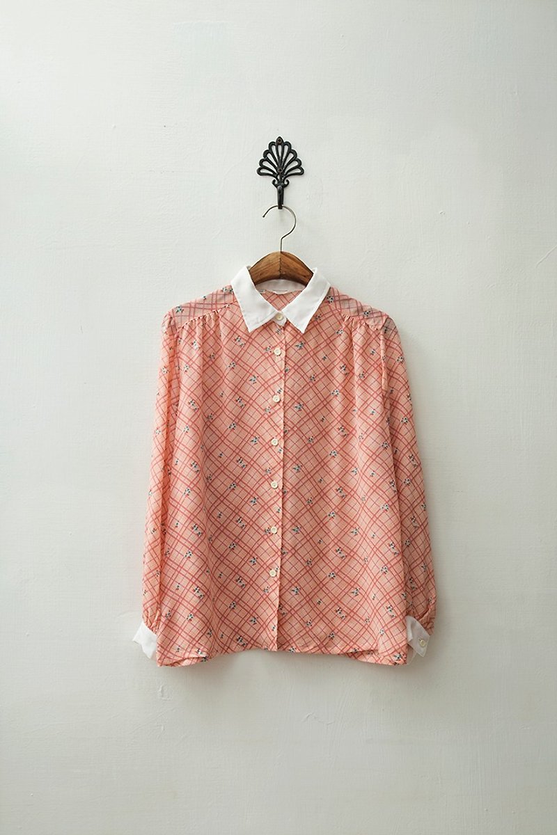 Banana Flyin '| vintage | pink plaid long-sleeved shirt floral girl - เสื้อผู้หญิง - ผ้าฝ้าย/ผ้าลินิน 