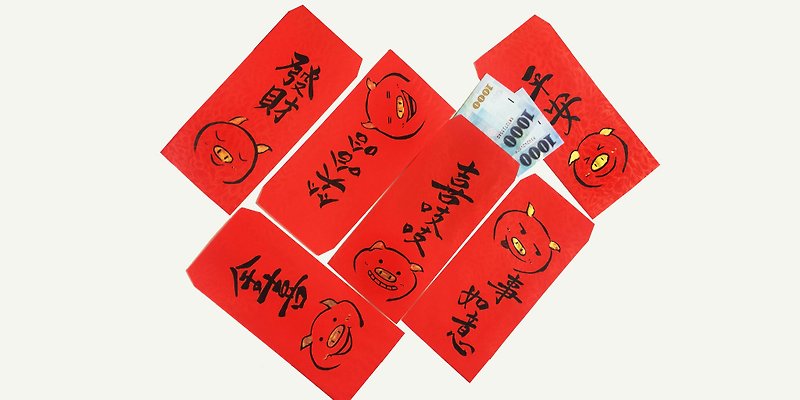 （コンビネーションモデル）2019豚赤封筒/赤バッグ（6個入り） - ご祝儀袋・ポチ袋 - 紙 レッド