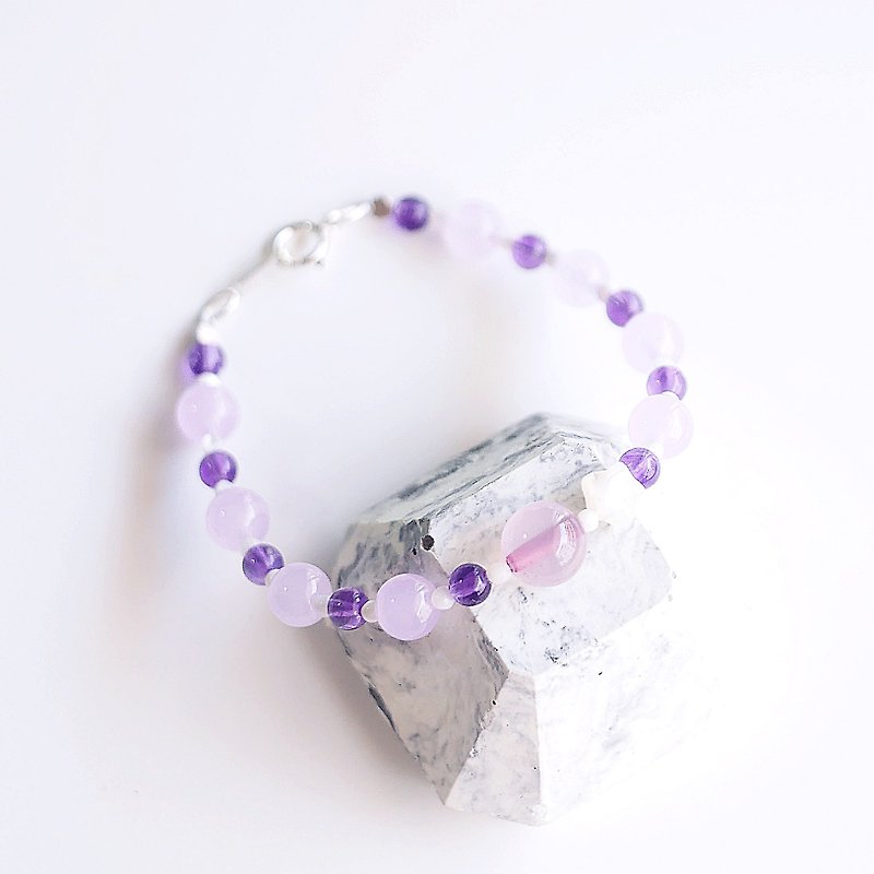 Gray Purple Powder Round Agate Stone Butterfly Star Star Bracelet 925 Sterling Silver Custom Cute Gift Girl - Bracelets - Gemstone Purple