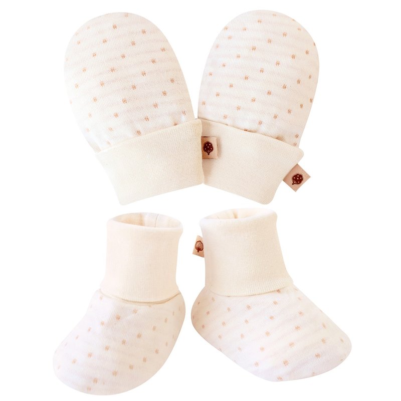 [SISSO Organic Cotton] Milk Tea Dim Double Woven Gloves X Foot Cover Set - ถุงเท้าเด็ก - ผ้าฝ้าย/ผ้าลินิน ขาว