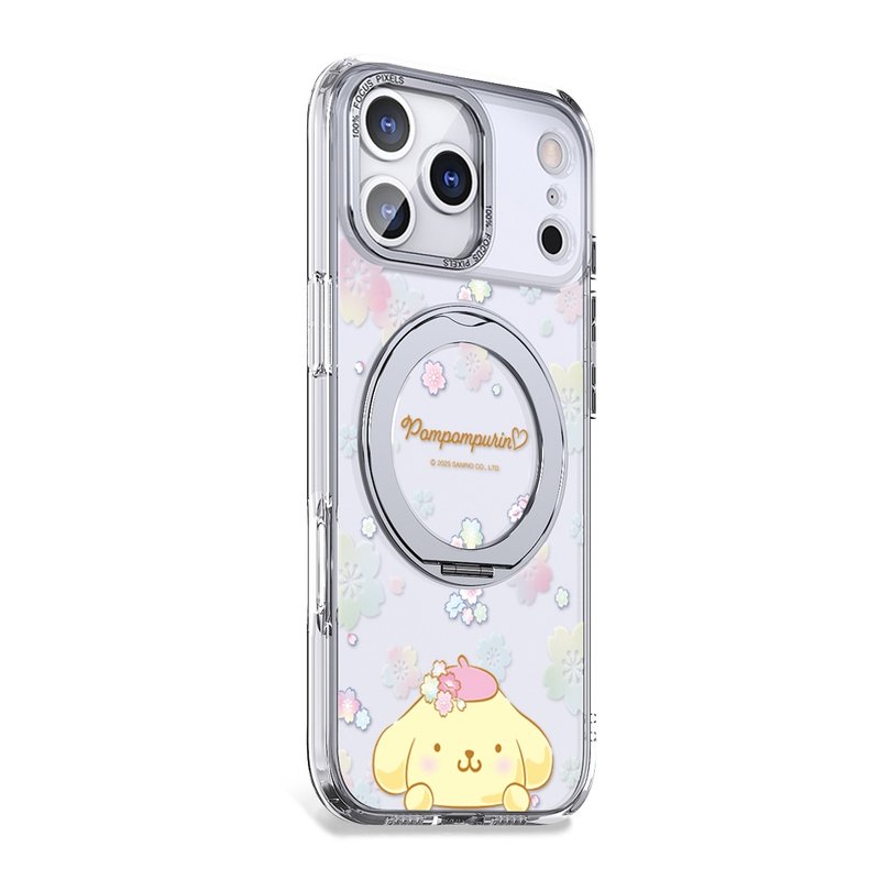 三麗鷗iPhone 17/16/15/14/13/12 360旋轉磁吸立架殼-櫻花布丁狗 - 手機殼/手機套 - 其他材質 多色