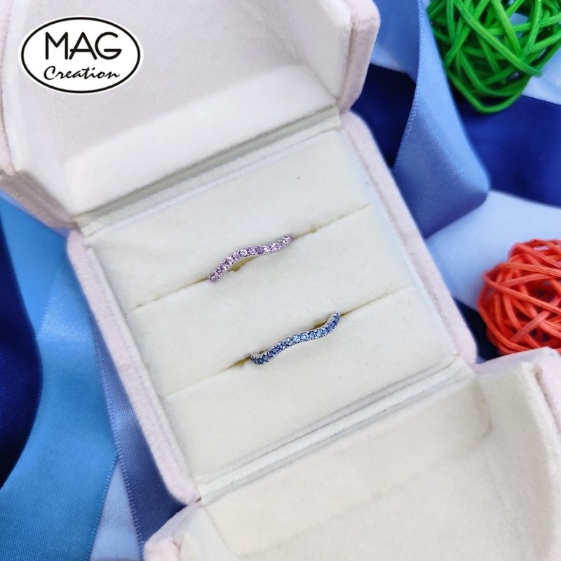 20th Anniversary Combination-Single Row 18K white gold natural color sapphire (blue and purple) ring - แหวนทั่วไป - เครื่องประดับ 