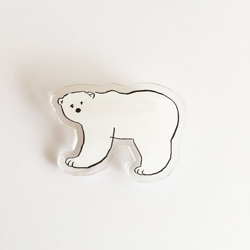 Left-facing polar bear acrylic brooch - Brooches - Acrylic White