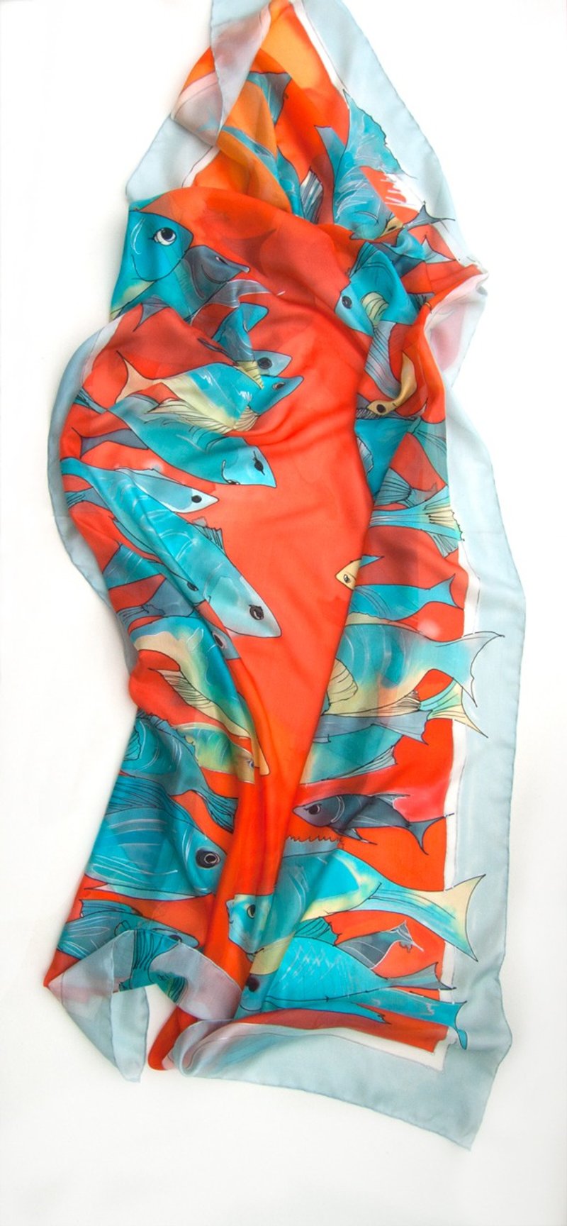 Hand Painted Silk Scarf The Fish Passage. - Scarves - Silk Red