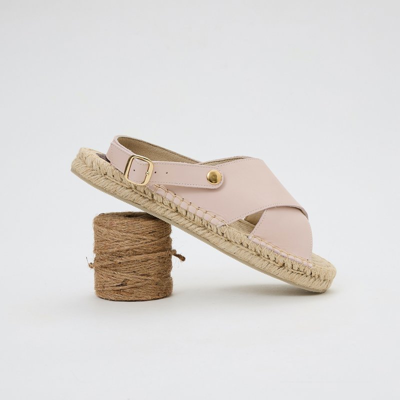 One Shoe  Handmade in Taiwan Leather Espadrilles - รองเท้ารัดส้น - หนังแท้ สึชมพู