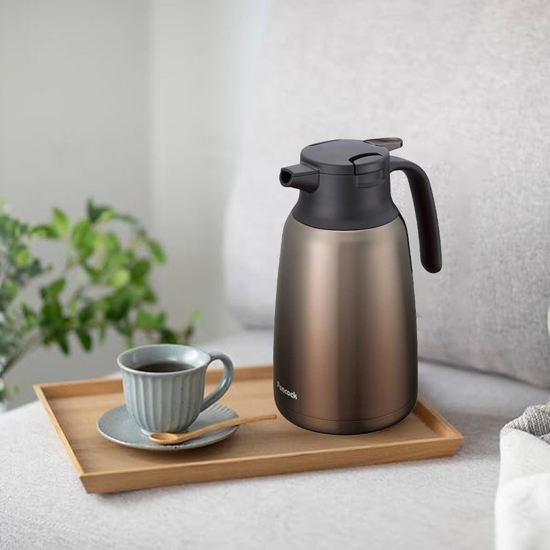 【孔雀Peacock】1.5L 真空斷熱 不鏽鋼保溫壺 (一鍵按壓)-漸層棕 - 保溫瓶/保溫杯 - 不鏽鋼 咖啡色