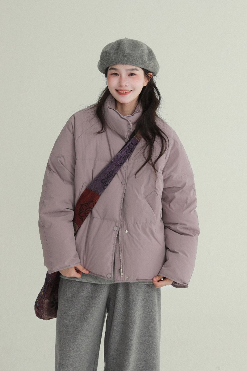 4 colors stand collar candy color down jacket autumn and winter Japanese style sweet thick warm jacket - เสื้อแจ็คเก็ต - ไฟเบอร์อื่นๆ สีม่วง