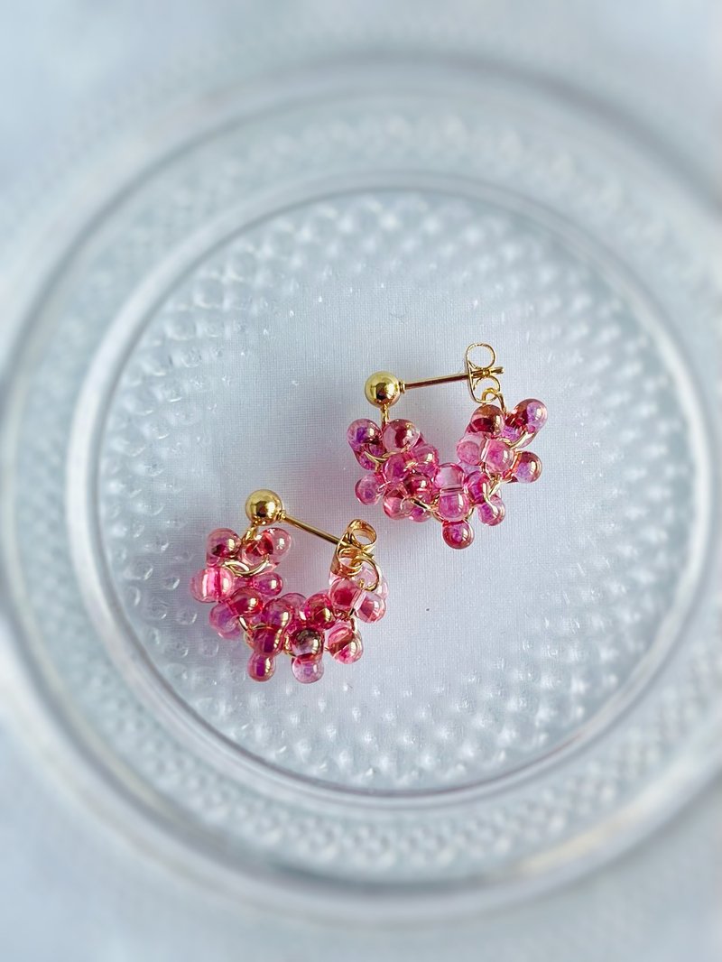 チェコビーズのフープピアス/ファルファーレ/フープピアス/18kgp/ビーズ/アレルギー対応/シエナピンク - 耳環/耳夾/耳骨夾 - 玻璃 粉紅色