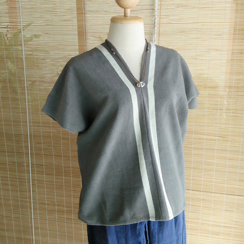 Thai vegetable dyeing &amp; hand-woven tops / gray / line / unisex size / men&#39;s size / cotton