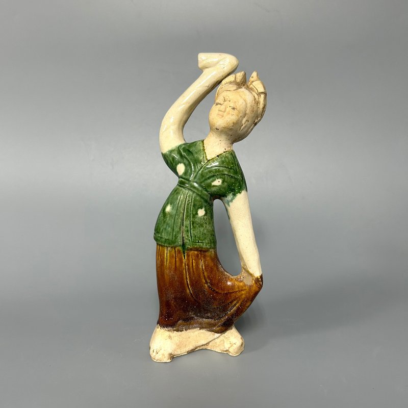 Tang Dynasty Tri-Colored Female Attendant Figurines - Items for Display - Pottery Khaki