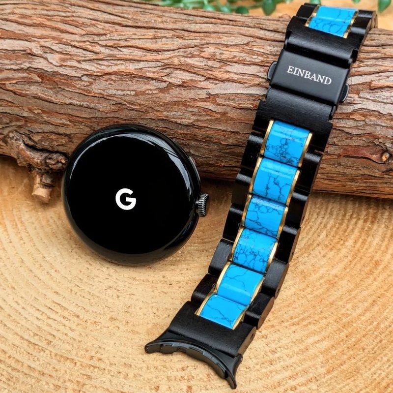 【木製バンド】EINBAND Google Pixel Watch 天然木バンド ターコイズ×エボニーウッド - 女錶 - 木頭 黑色
