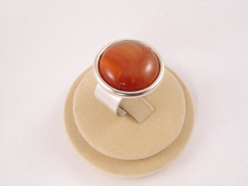 Carnelian Adjustable Ring Round Red Stone Silver Boho Statement Ring Jewelry - 戒指 - 半寶石 紅色