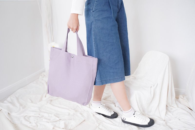 กระเป๋าผ้าลินิน Casual (สีม่วงพาสเทล) - กระเป๋าถือ - ลินิน สีม่วง