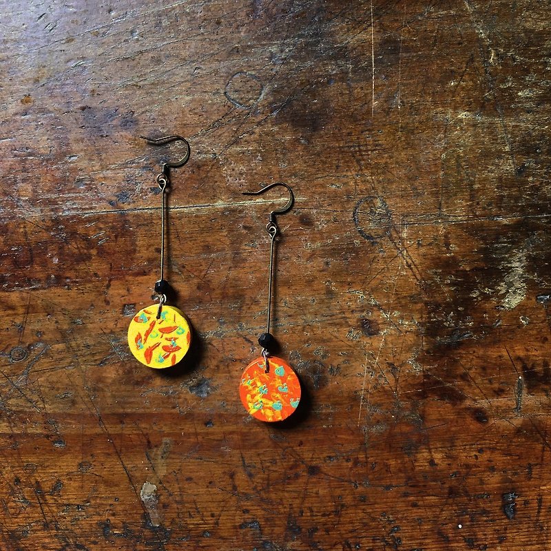 Spring Day_Hand-painted hand-made earrings/ Clip-On - Earrings & Clip-ons - Wood Orange