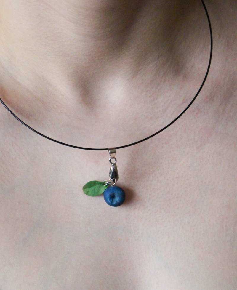 Blueberry pendant Berry pendant Gift for a vegan Summer jewelry - Necklaces - Clay Blue