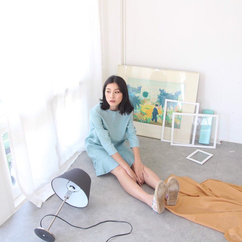 KIKI DRESS (narwhal) - 洋裝/連身裙 - 棉．麻 藍色