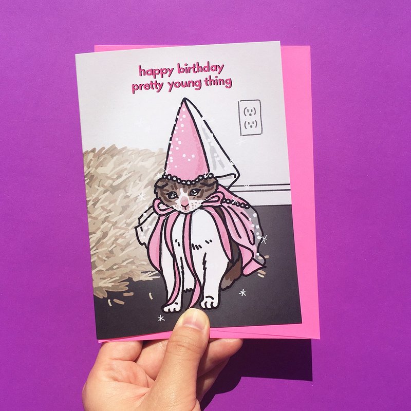 Greeting Card - Happy Birthday Pretty Young Thing Fairy Cat Meme - 卡片/明信片 - 紙 