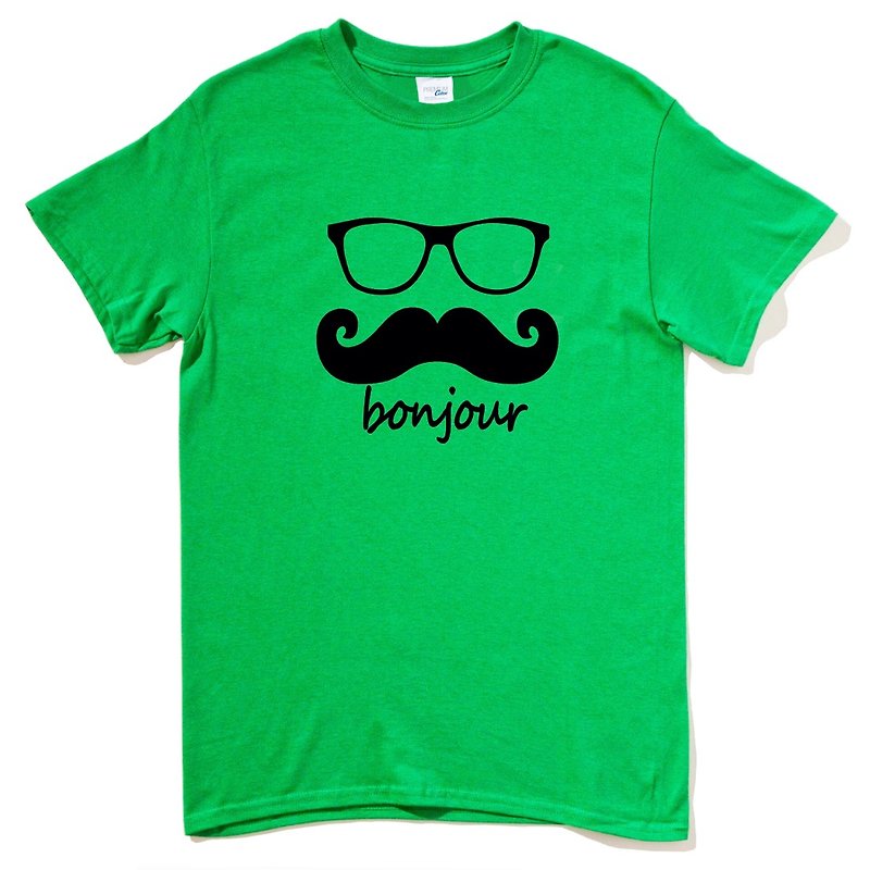 bonjour green t shirt - เสื้อยืดผู้ชาย - ผ้าฝ้าย/ผ้าลินิน สีเขียว