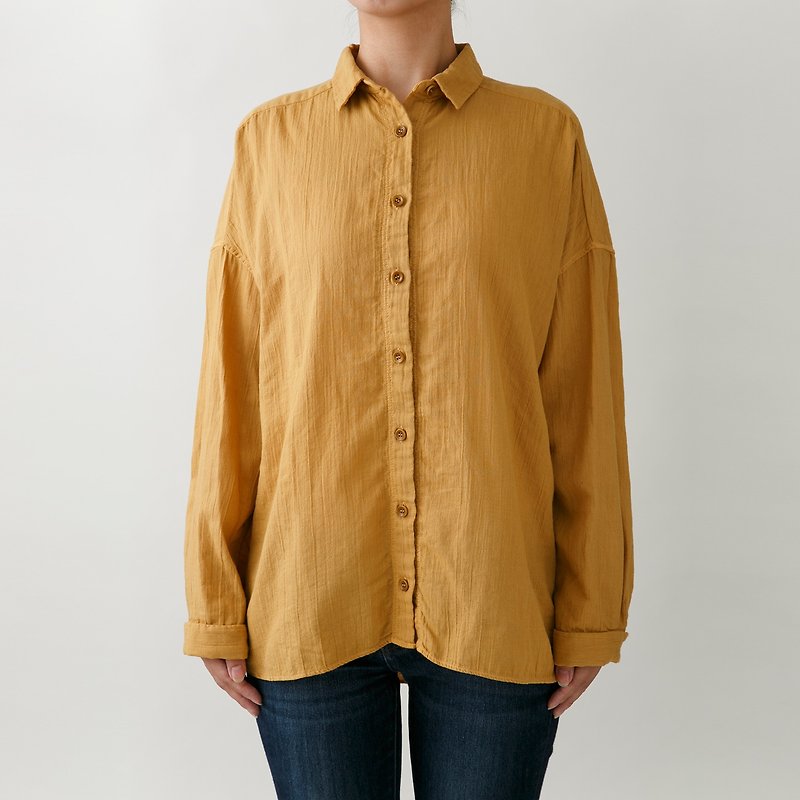 [Botanical Dye] Onion Dye Soft Cotton Bottle Loose Shirt 8514-01014-60 - เสื้อเชิ้ตผู้หญิง - ผ้าฝ้าย/ผ้าลินิน สีส้ม