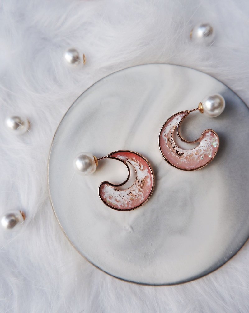 粉紅 月浪 1月限定優惠 - 耳環/耳夾 - 純銀 粉紅色