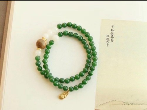Angel's tears 天使之淚 Jewelry Design 6mm天然和田玉 /和闐玉-菠菜綠碧玉虎皮紋沈香925銀羽毛設計手串m
