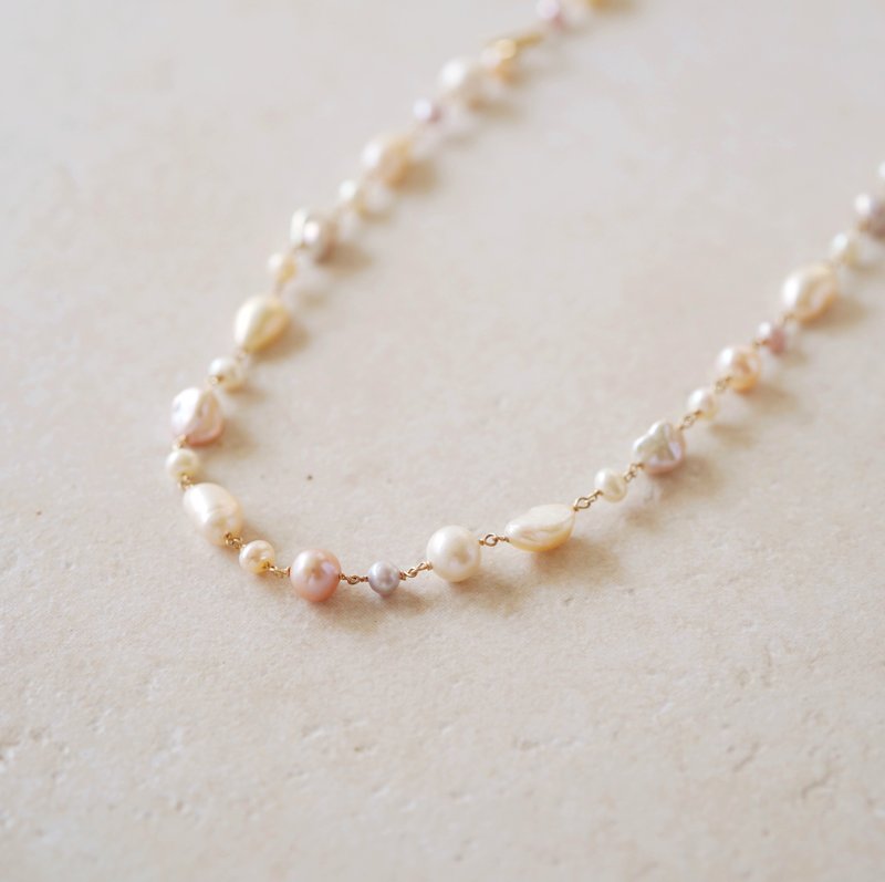 14kgf MIX Pearl Mantel Necklace 50 PK - สร้อยคอยาว - ไข่มุก สึชมพู