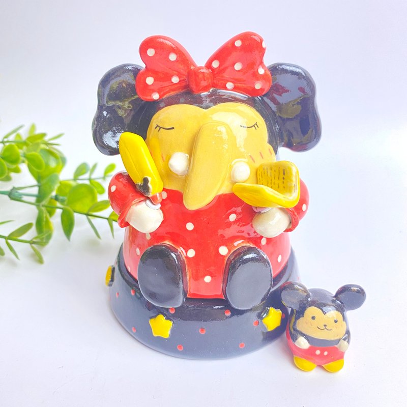 Handmade ceramic cute Ganesha special gift - 花瓶/花器 - 陶 多色