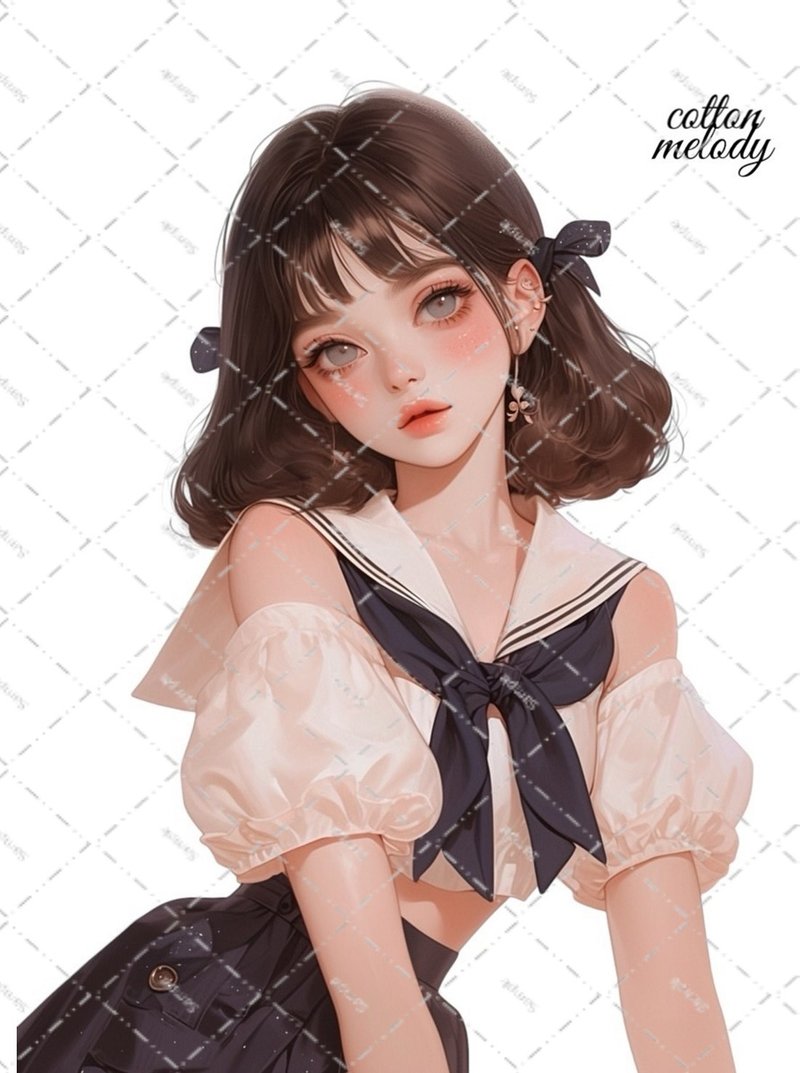 original sticker no.2346 人物ステッカー オリジナルステッカー オリジナル人物ステッカー 装飾ステッカー cotton melody - 貼紙 - 紙 