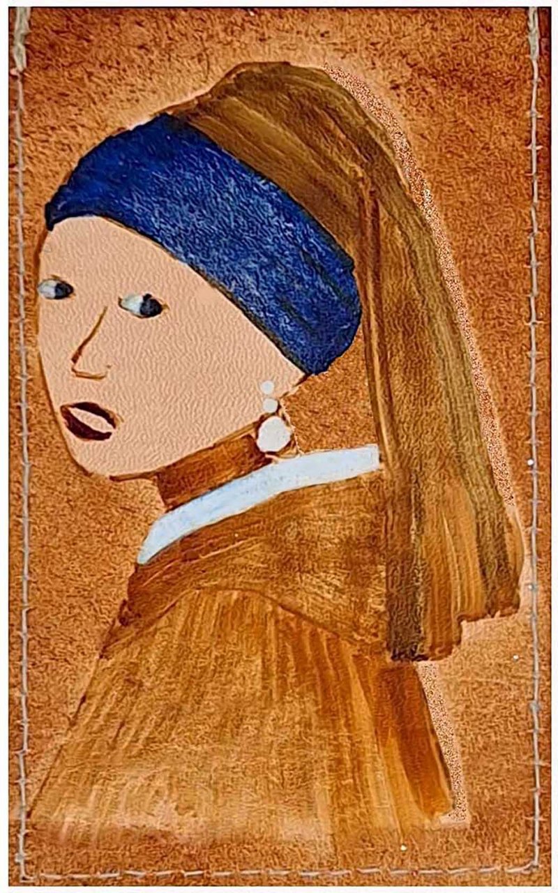 Chao You Pouch Jan Vermeer Girl with a Pearl Earring - กระเป๋าสตางค์ - หนังแท้ สีส้ม