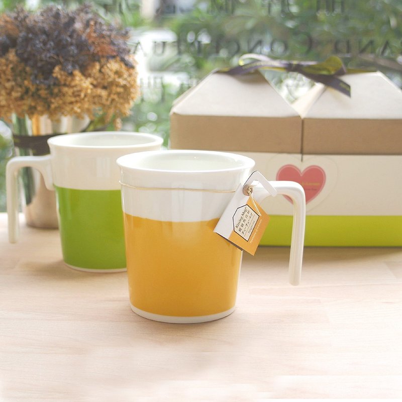 Tangerine+Lime In Kissing Mug - แก้วมัค/แก้วกาแฟ - เครื่องลายคราม สีเขียว