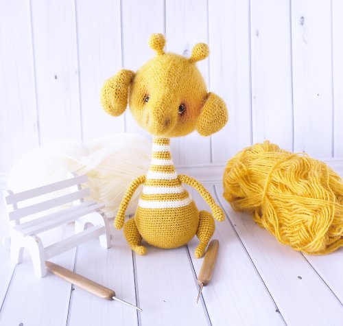 CozyToysByOreshek Funny Giraffe toy, Yellow stuffed animal toy, Decorative accent Safari nursery