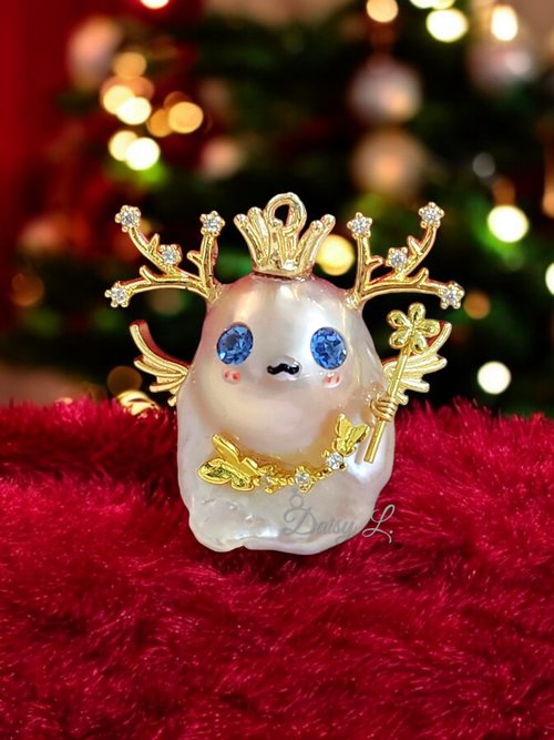 daisylaccessories 巴洛克天然淡水珍珠聖誕鹿造型開口扣吊墜